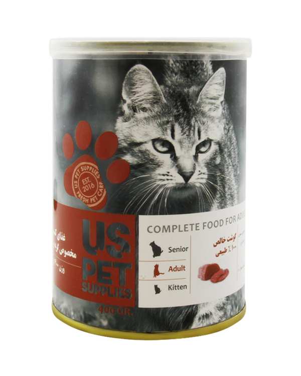 کنسرو پته گربه بالغ یو اس پت Us Pet با طعم گوشت گوساله 400 گرم