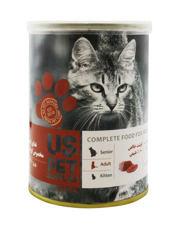 کنسرو پته گربه بالغ یو اس پت Us Pet با طعم گوشت گوساله 800 گرم