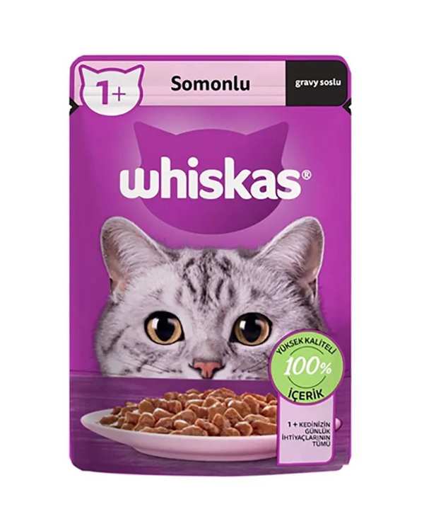 پوچ گربه ویسکاس Whiskas با طعم سالمون در سس 85 گرم