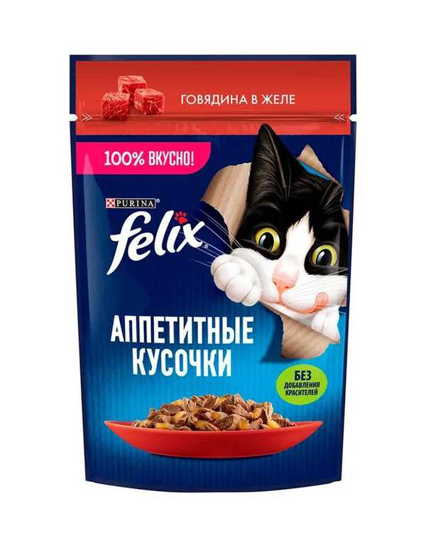 پوچ گربه فلیکس Felix با طعم گوشت گاو در ژله 75 گرم