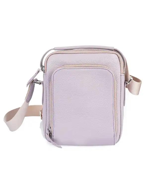 کیف دوشی چرم زنانه بنفش ایران طب Iran Teb مدل فمیلی کد 04