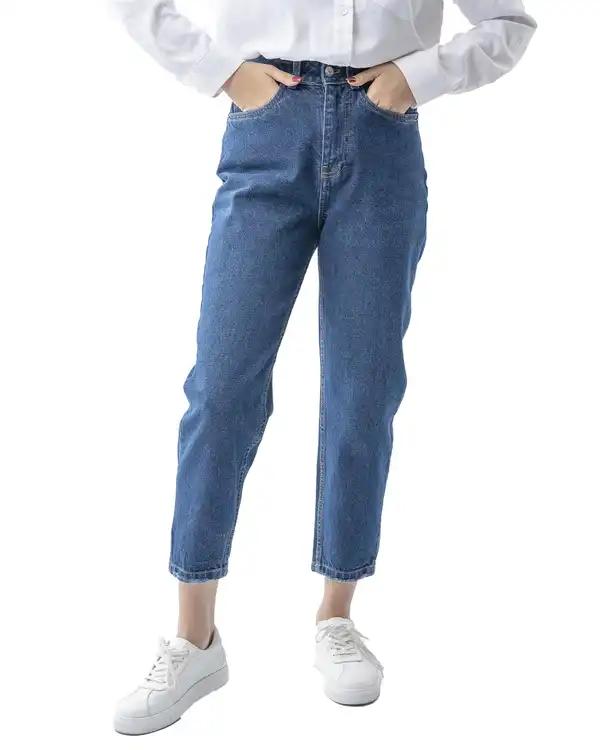 شلوار جین زنانه مام فیت آبی تیره آر ان اس RNS کد 11042542