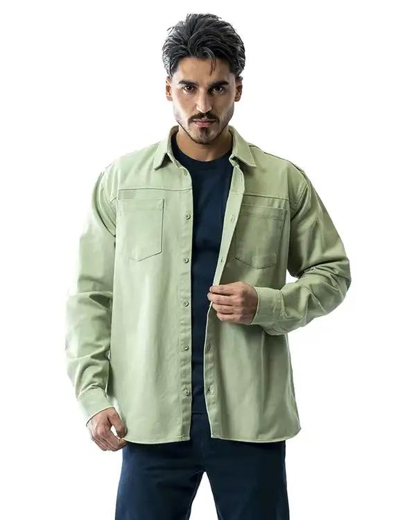 پیراهن کتان مردانه باکسی آستین بلند سبز روشن آر ان اس RNS کد 12202579