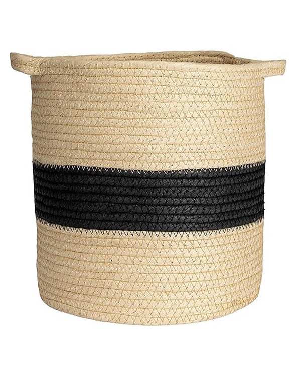سطل حصیر بافی کرم تیره و مشکی مدل gh