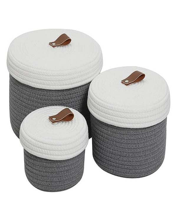 سبد کپو بافی نوک مدادی سفید مدل p5 مجموعه 3 عددی