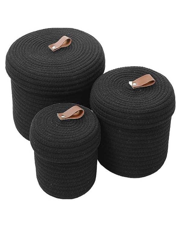 سبد کپو بافی مشکی مدل p5 مجموعه 3 عددی