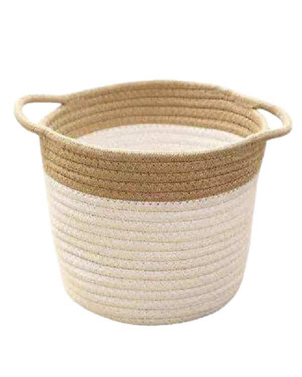 سطل حصیر بافی سفید و کرم تیره مدل 077
