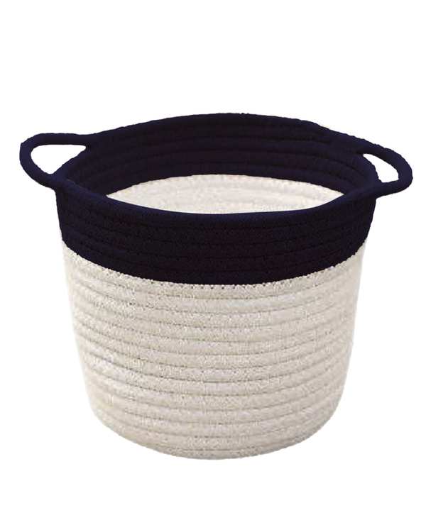 سطل حصیر بافی سفید و سرمه ای مدل 077