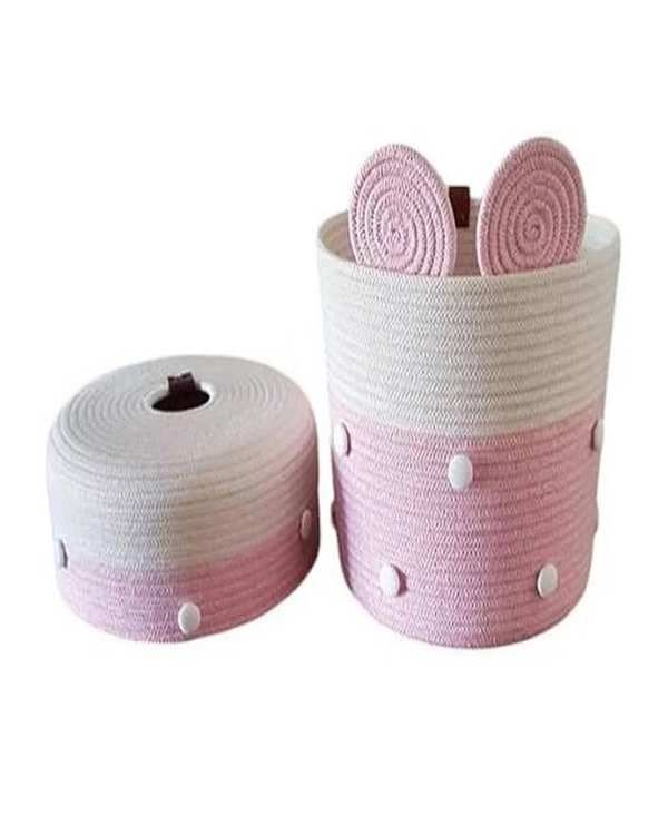 ست سطل و جای دستمال سفید صورتی کد 099