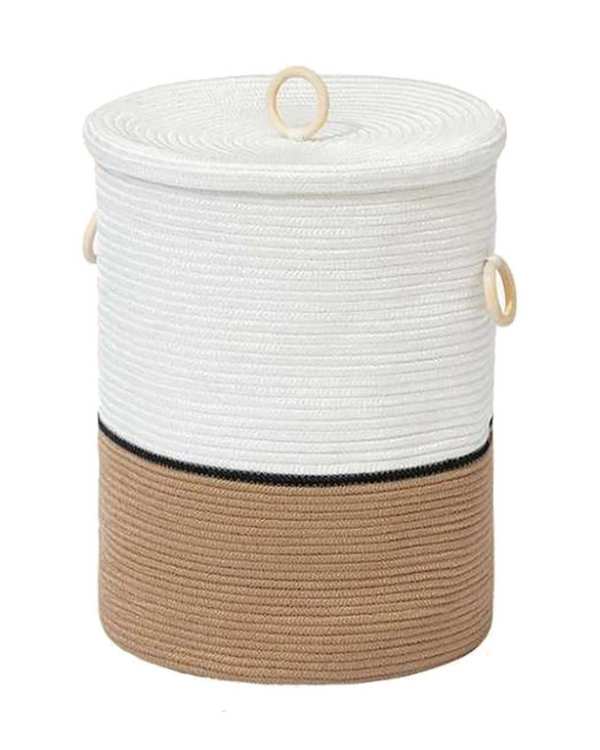 سبد لباس سفید کرم مدل چوبی