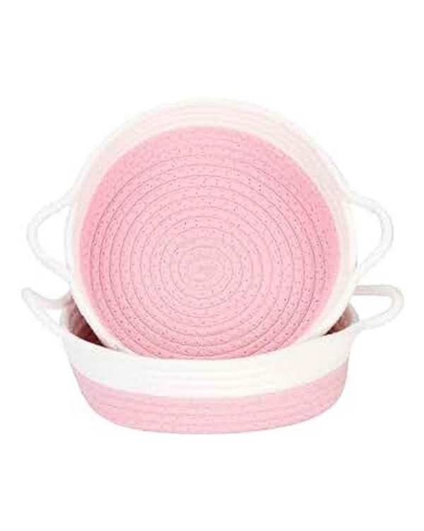 سبد نظم دهنده مدل دسته دار صورتی و سفید مجموعه 2 عددی