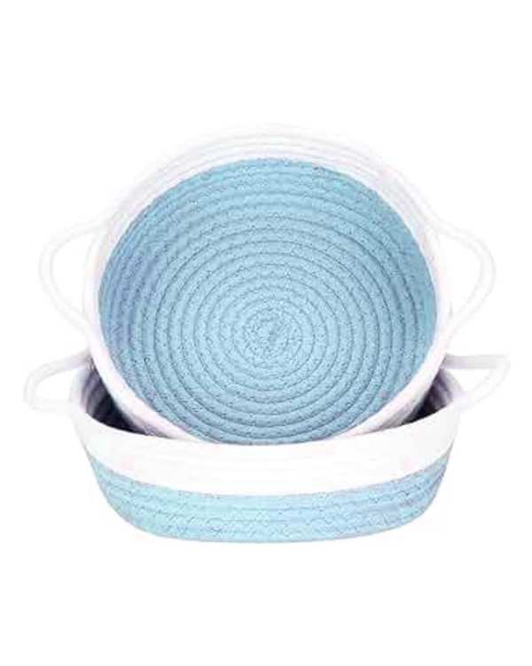 سبد نظم دهنده مدل دسته دار آبی آسمانی و سفید مجموعه 2 عددی