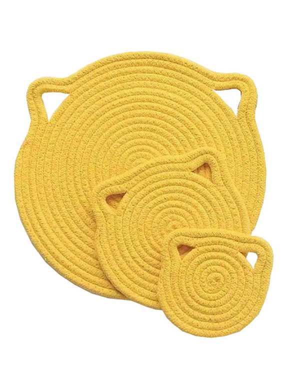 زیر بشقابی و زیر قابلمه ای زرد مدل پیشی مجموعه 3 عددی