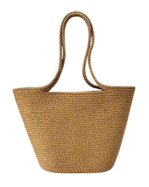 کیف دوشی زنانه دست دوز کنفی کرم تیره