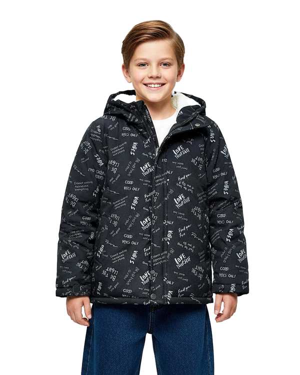 کاپشن پسرانه مشکی لئو کیدز Leo Kids طرح حروف کد 5-6859