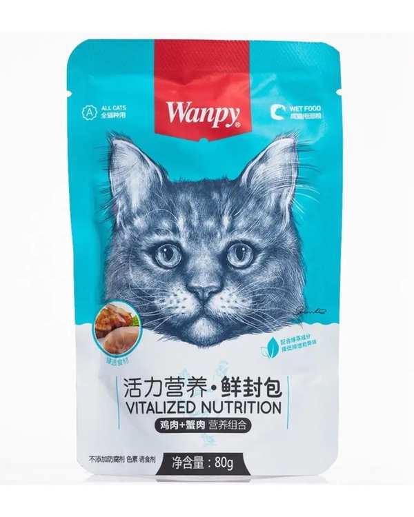 پوچ گربه ونپی Wanpy با طعم مرغ و خرچنگ 80 گرم