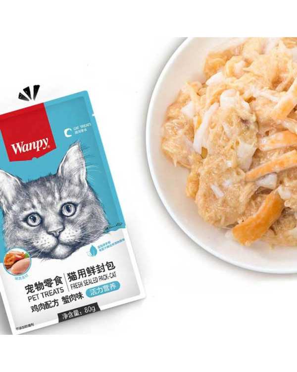 پوچ گربه ونپی Wanpy با طعم مرغ و خرچنگ 80 گرم - تصویر 2