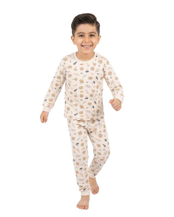 ست بلوز و شلوار پسرانه کرم فیورلا Fiorella طرح خرس و قارچ 2 کد 35209