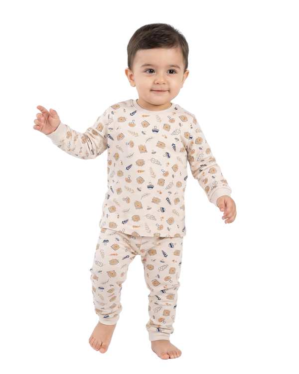 ست بلوز و شلوار پسرانه نوزادی کرم فیورلا Fiorella طرح خرس و قارچ 1 کد 25209
