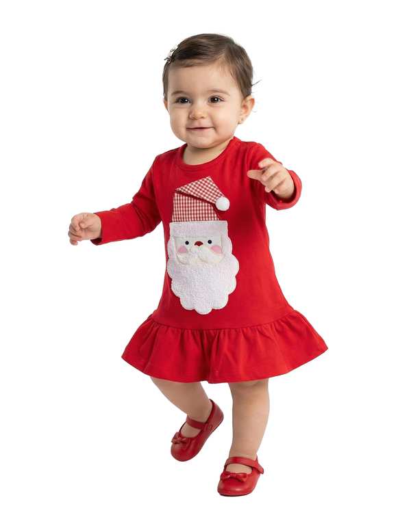 پیراهن دخترانه نوزادی قرمز فیورلا Fiorella طرح بابانوئل کلاه به سر کد 25527