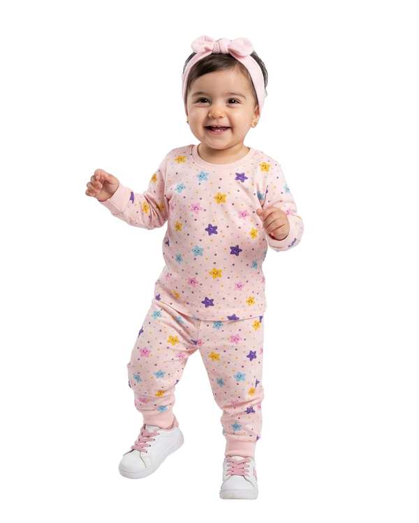 ست بلوز و شلوار دخترانه نوزادی صورتی فیورلا Fiorella طرح ستاره 1 کد 25203