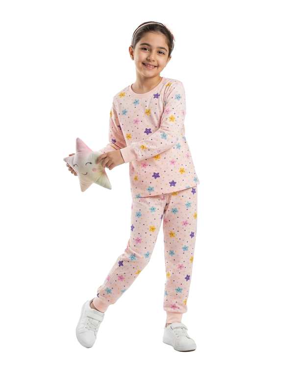 ست بلوز و شلوار دخترانه صورتی فیورلا Fiorella طرح ستاره 3 کد 45203