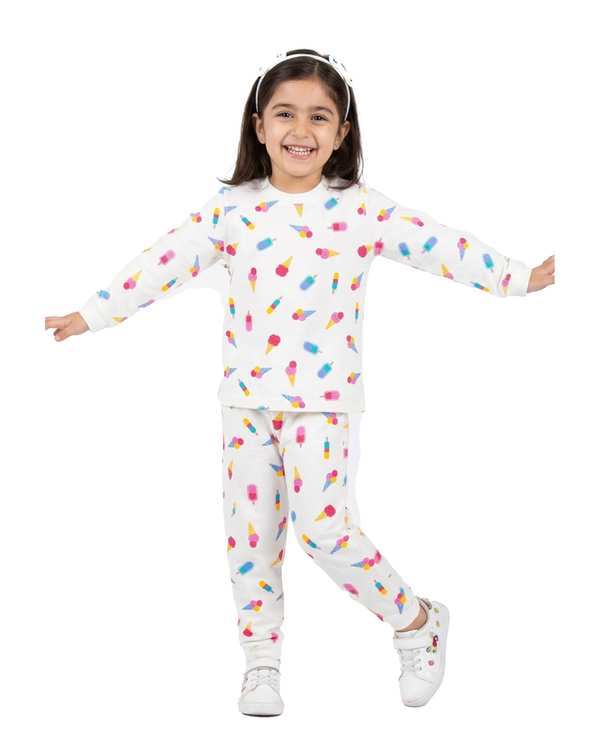 ست بلوز و شلوار دخترانه استخوانی فیورلا Fiorella طرح بستنی2 کد 35208