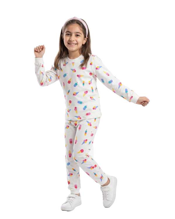 ست بلوز و شلوار دخترانه استخوانی فیورلا Fiorella طرح بستنی3 کد 45208