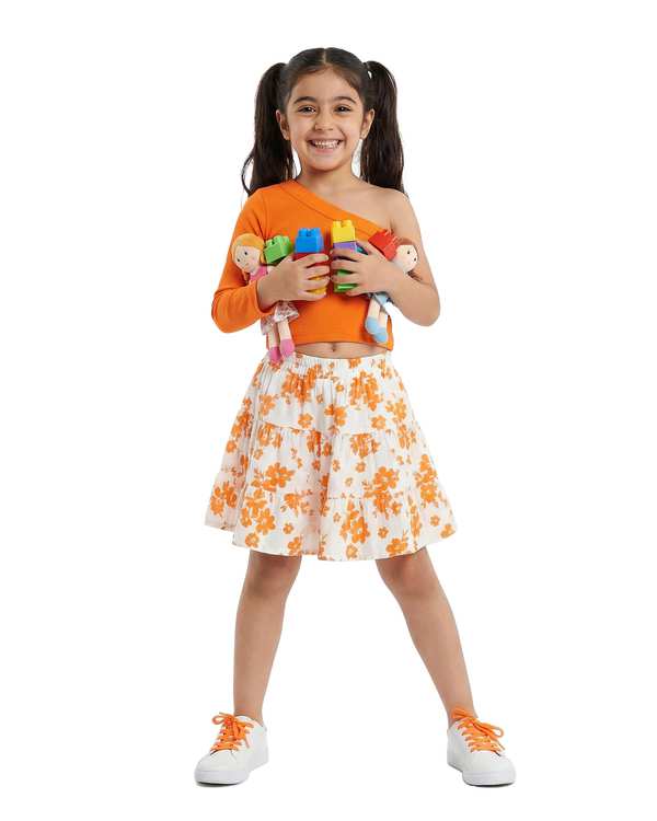 بلوز دخترانه کراپ رومی نارنجی فیورلا Fiorella کد 44505