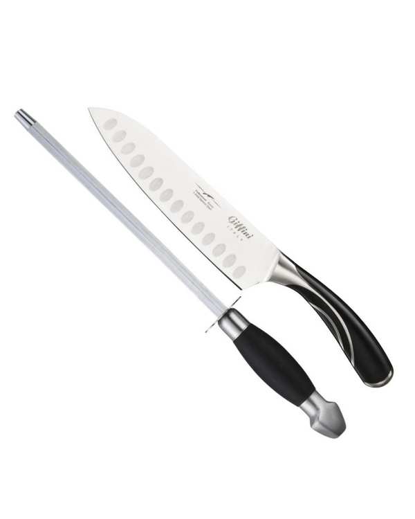 ست چاقو و چاقو تیز کن آشپزخانه مشکی جی فی نی Giffini کد Q44