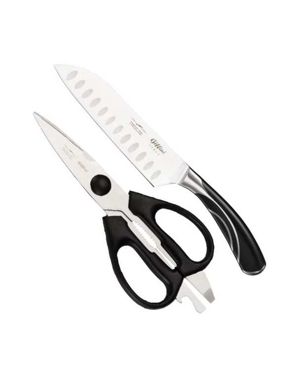 چاقو و قیچی آشپزخانه مشکی جی فی نی مدل Q33 مجموعه 2 عددی