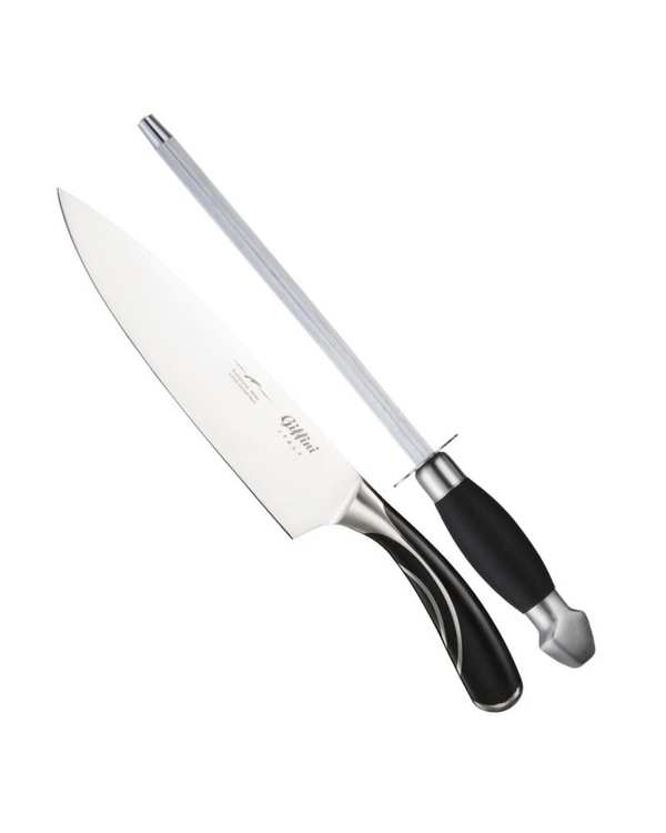 ست چاقو و چاقو تیز کن آشپزخانه مشکی جی فی نی Giffini مدل Q30