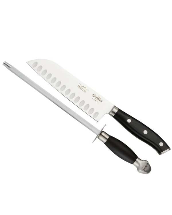 ست چاقو آشپزخانه و چاقو تیز کن مشکی جی فی نی GIFFINI مدل M88 مجموعه 2 عددی