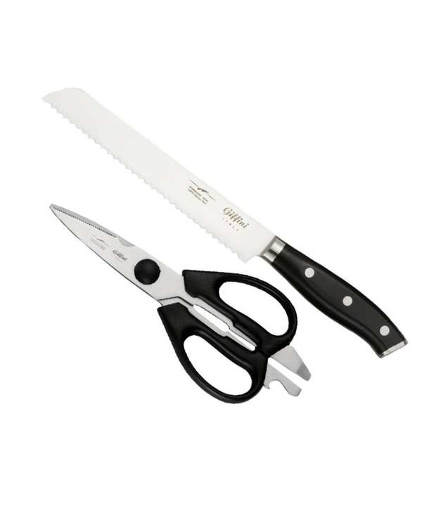 ست چاقو آشپزخانه و قیچی مشکی جی فی نی GIFFINI کد M74 مجموعه 2 عددی