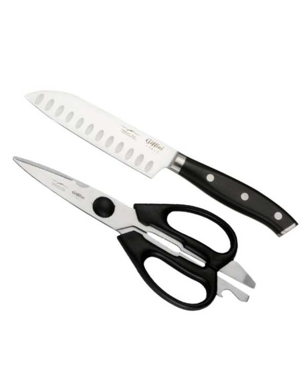 ست چاقو و قیچی آشپزخانه مشکی جی فی نی GIFFINI کد M60 مجموعه 2 عددی