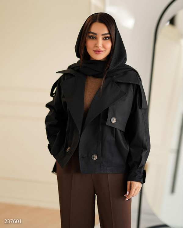 بامبر جکت زنانه کتان زارا مشکی السانا Elsana مدل یوتاب کد 2376 - تصویر 2