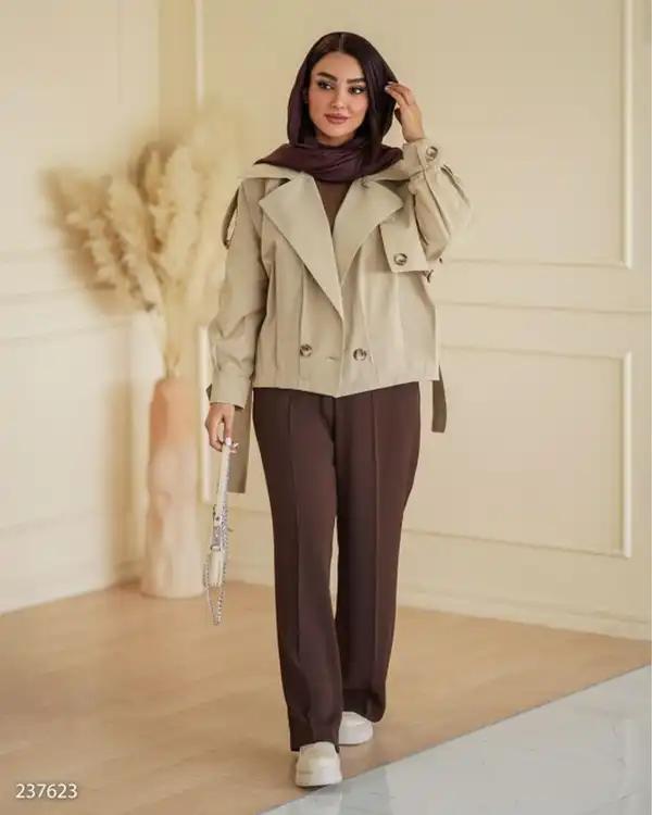 بامبر جکت زنانه کتان زارا نخودی السانا Elsana مدل یوتاب کد 2376