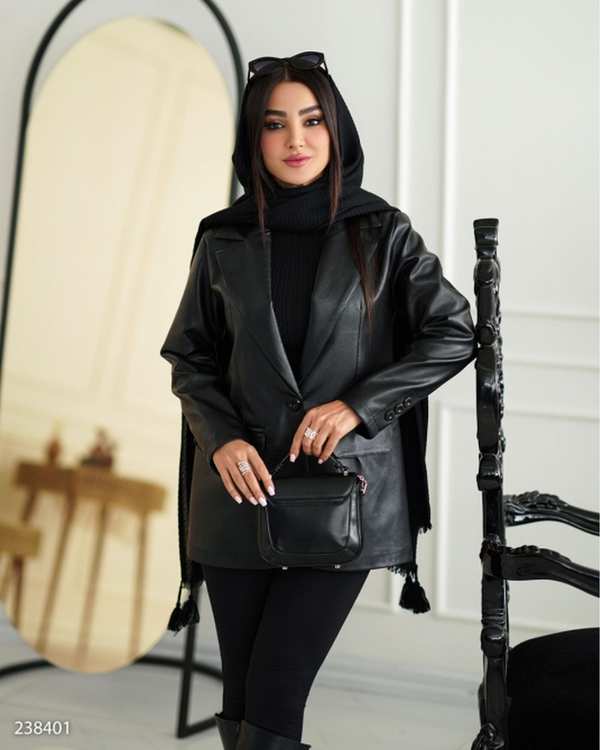 کت چرم زنانه مشکی السانا Elsana مدل بهسام کد 2384