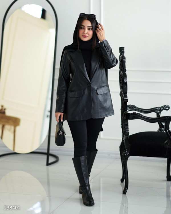 کت چرم زنانه مشکی السانا Elsana مدل بهسام کد 2384 - تصویر 2
