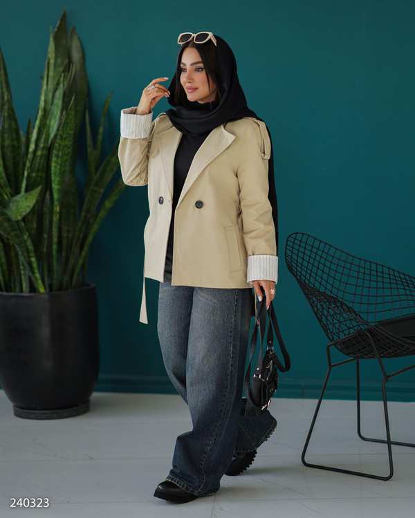 بارانی زنانه کتان نخودی السانا Elsana مدل فریناز کد 2403