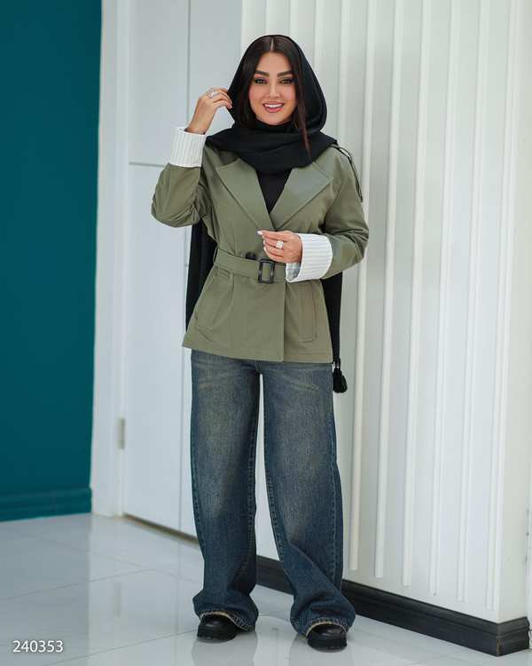 بارانی زنانه کتان سبز زیتونی السانا Elsana مدل فریناز کد 2403