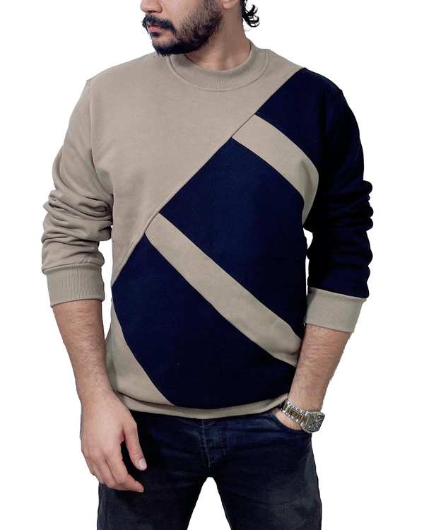 سویشرت مردانه دورس سه نخ کلاسیک مشکی کرم دیورسو Diverso کد 4861