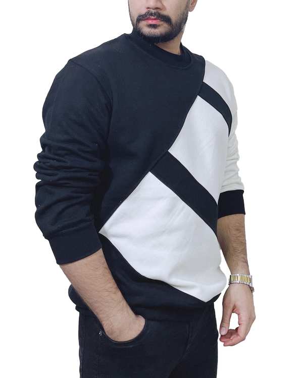 سویشرت مردانه دورس سه نخ کلاسیک مشکی سفید دیورسو Diverso کد 4862