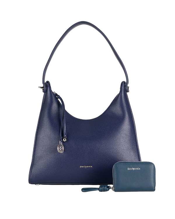 کیف دستی چرم زنانه سرمه ای برتونیکس Berttonix کد R-25003 به همراه جاکارتی