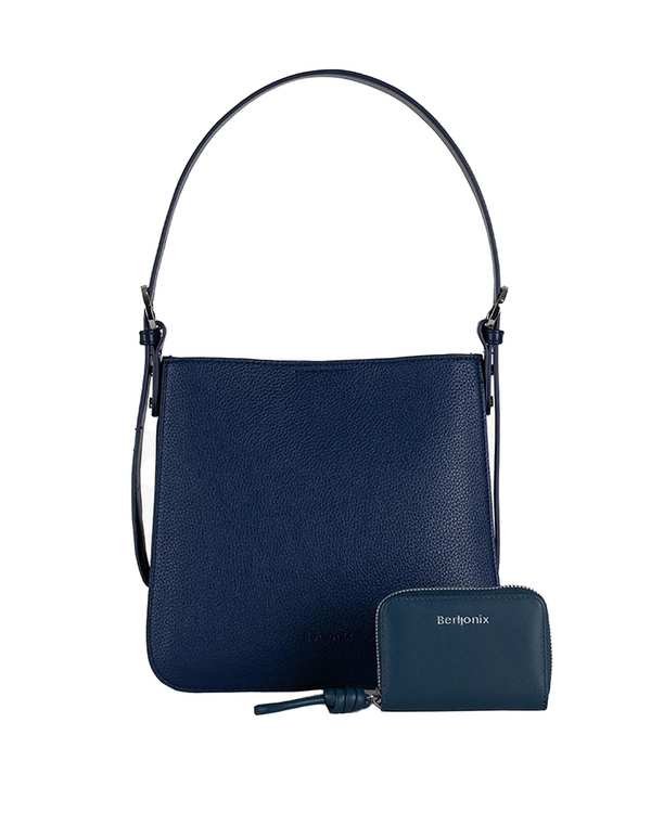 کیف دستی چرم زنانه سرمه ای برتونیکس Berttonix کد R-25005 به همراه جاکارتی