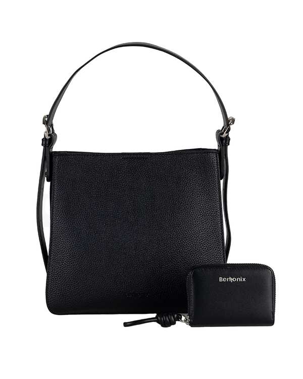 کیف دستی چرم زنانه مشکی برتونیکس Berttonix کد R-25005 به همراه جاکارتی