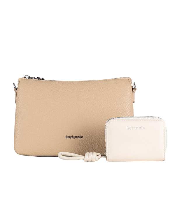 کیف دوشی زنانه بژ برتونیکس Berttonix کد R-25004 به همراه جاکارتی
