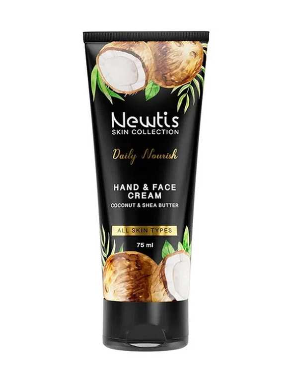 کرم مرطوب کننده دست و صورت نیوتیس Newtis مناسب انواع پوست حاوی روغن نارگیل و شی باتر حجم ۷۵ml