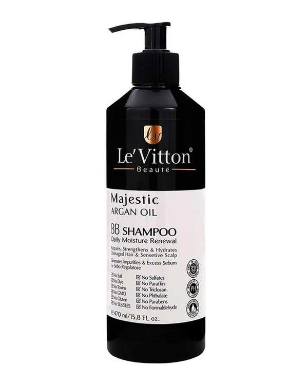 شامپو تقویت کننده مو لویتون Levitton مدل BB مناسب موهای آسیب دیده و خشک حاوی روغن آرگان حجم 470ml