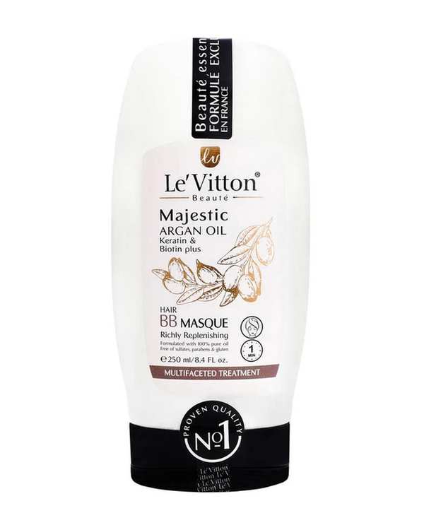 ماسک مو مغذی لویتون Levitton مناسب موهای آسیب دیده حاوی روغن آرگان مدل BB Masque حجم 250ml